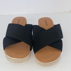 NWOT - Torrid Black and Tan Espadrille Slides- 10WW